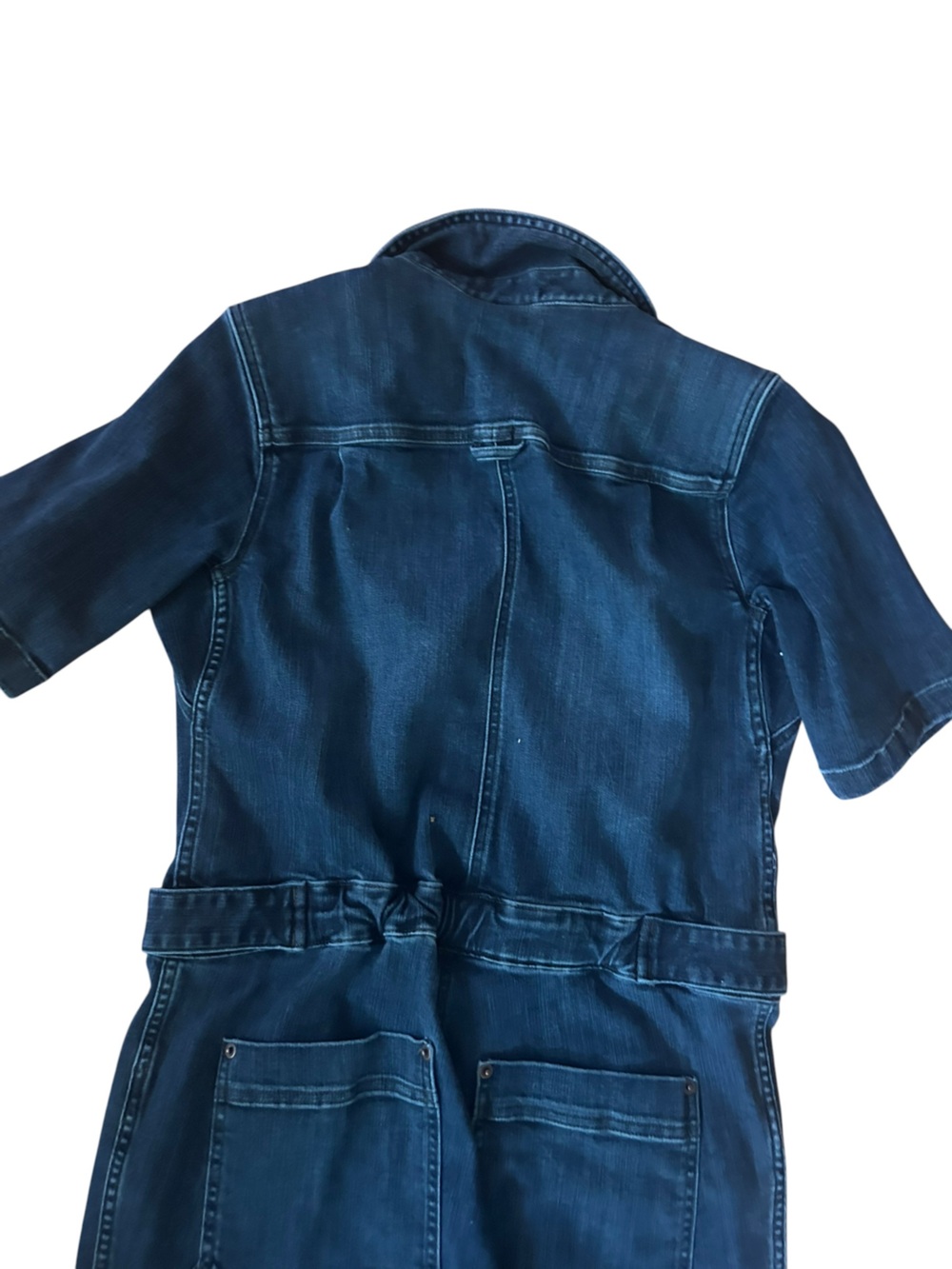 Duluth Trading Denim Utility Jumpsuit Romper Sz 8 Short Dark Wash button down - Picture 6 of 6